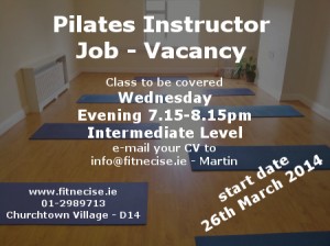 Pilates Instructor Teacher Job Vacancy in South Dublin March 2014 April 2014 Dublin 14, 16 Fitnecise Studios Martin Luschin
